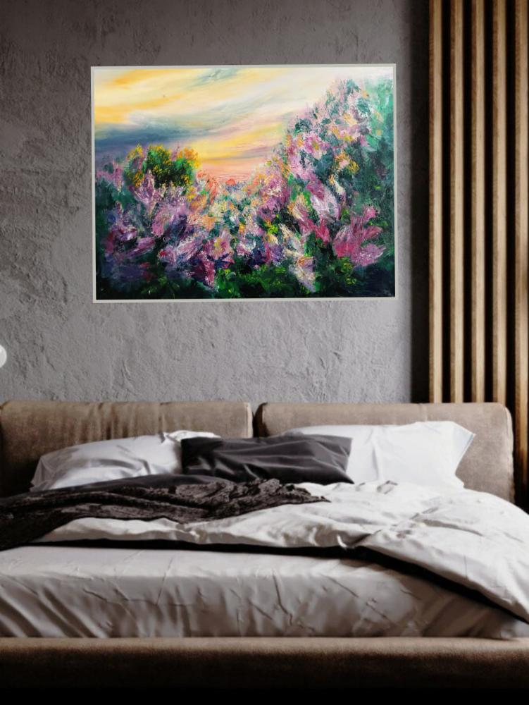 Картина Кусты сирени в лучах заката солнца от Art Магазина Абрис Клуб