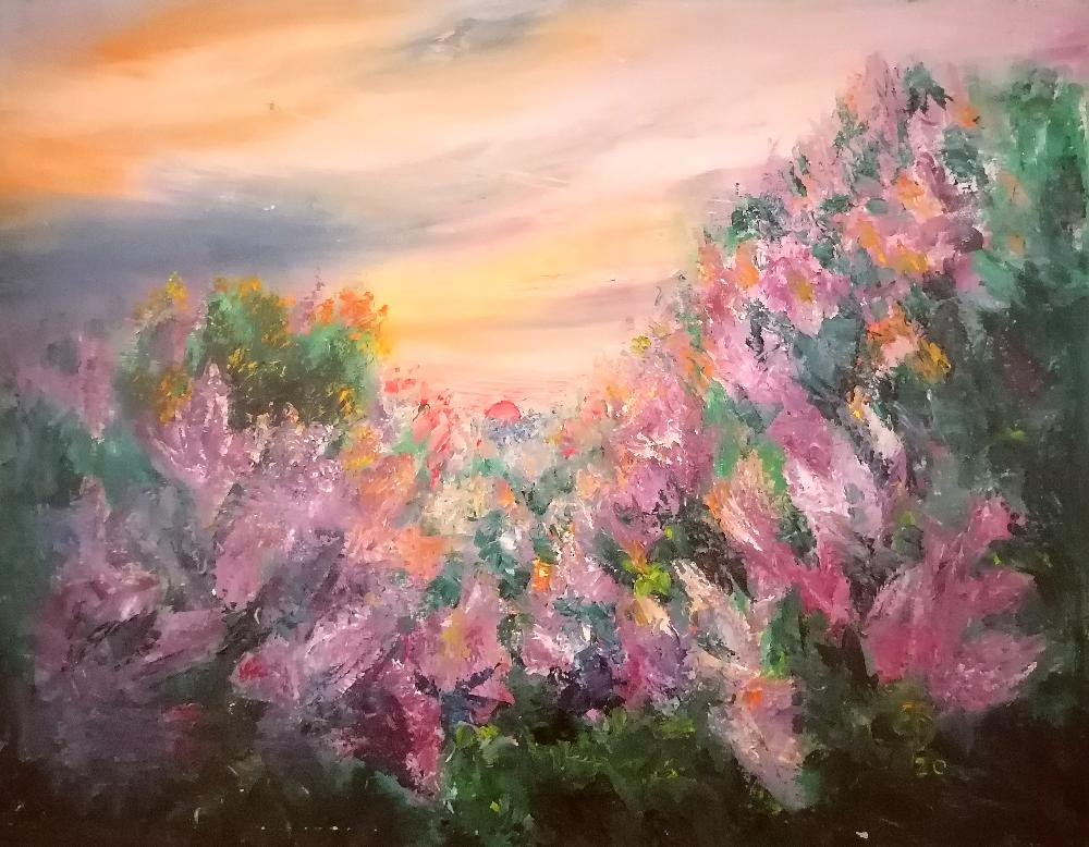 Картина Кусты сирени в лучах заката солнца от Art Магазина Абрис Клуб